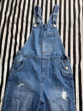 Zara Kids Blue Distressed Denim Overalls